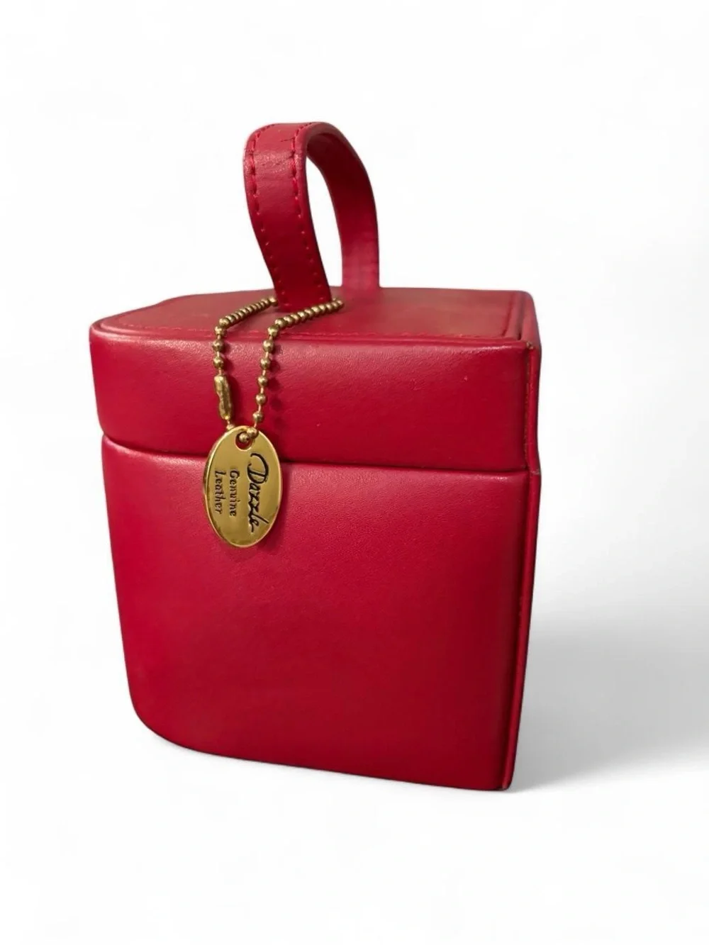 Dazzle Genuine Red Leather Mini Trunk Jewelry Box Case Travel Vanities Storage
